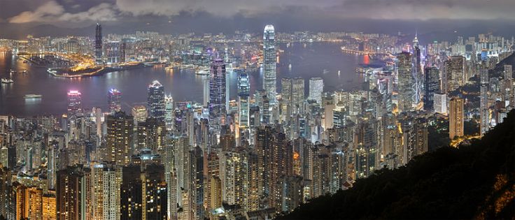 Hong Kong skyline at Night.  This is one of the most globally connected cities in the world.