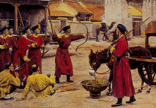 Chinese military archery training in the second half of the 19th century.