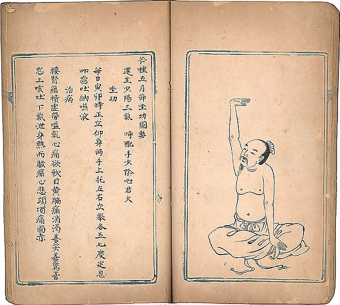 Qing era copy of Weisheng Jieyao (Eight Pieces of Brocade). Texts such as these helped to inspire, and were often incorporated into, the modern Qigong phenomenon.