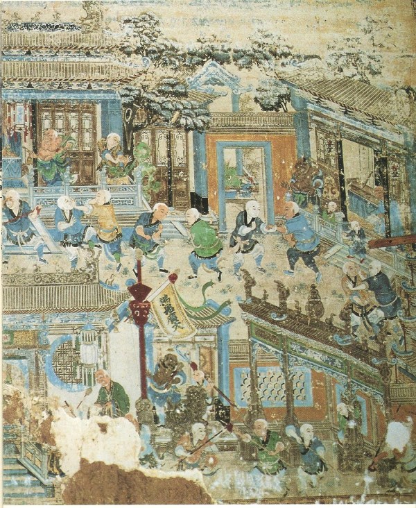A different view of the same mural. Shaolin, 19th century. Original published source unknown.
