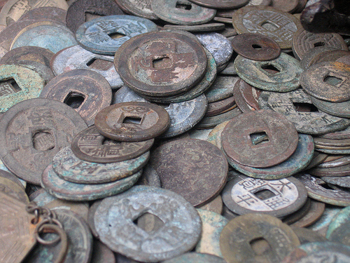 Assorted Chinese coins.  Source: Wikimedia.