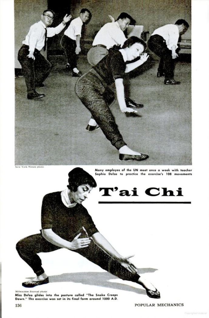 Period photos of Delza leading a small class at the UN. Popular Mechanics, October 1960.