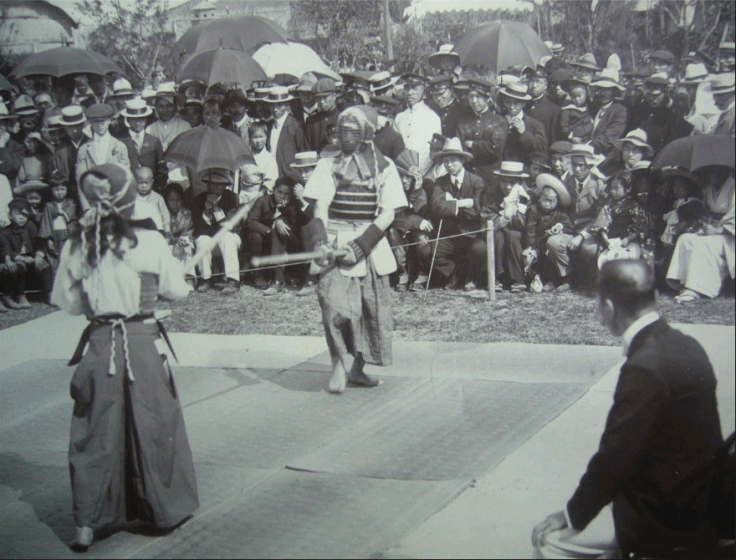 Kendo in Shanghai, pre-1920.  Period reprint of a vintage photograph.  Original photographer unknown.