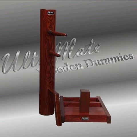 An example of a free standing wooden dummy produced by by Ulti-mate in the UK. This firm also has a full line of traditional hanging jongs. Source: http://www.ulti-mate-wooden-dummies.com/quickremovabledummy.html