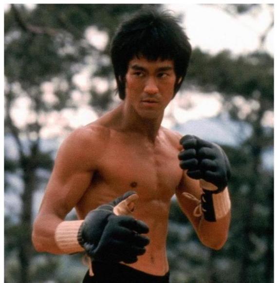 Still shot of Bruce Lee in the opening scene of "Enter the Dragon."