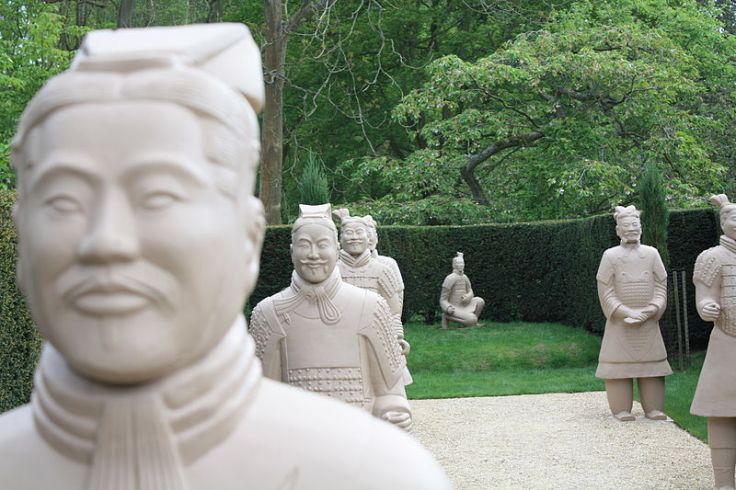 Copies of the ancient Terracotta Soldiers arranged as modern sculptures.  Source: Wikimedia.
