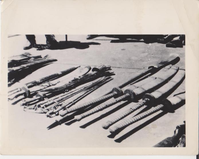 A rare period snap shot showing Chinese swords captured by Japanese during WWII.  Source: Author's personal collection.