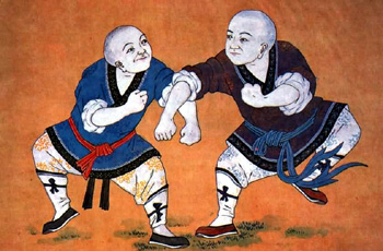 A detail of the restored Qing era murals at the Shaolin Temple.