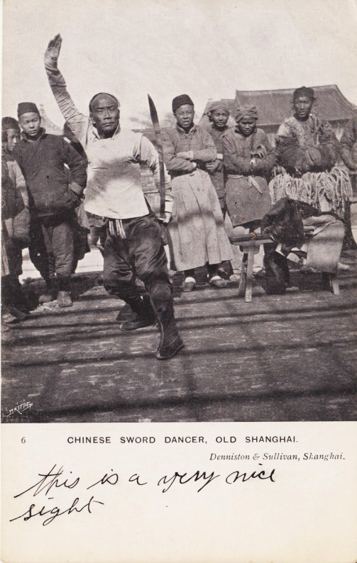 A Vintage Postcard showing a Shanghai Sword Juggler.  Source: Author's Personal Collection.