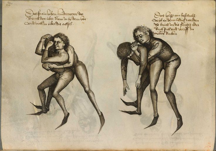 An illustration from Hans Talhoffers "Fechtbuch" von 1467.  Source: Wikimedia (public domain).