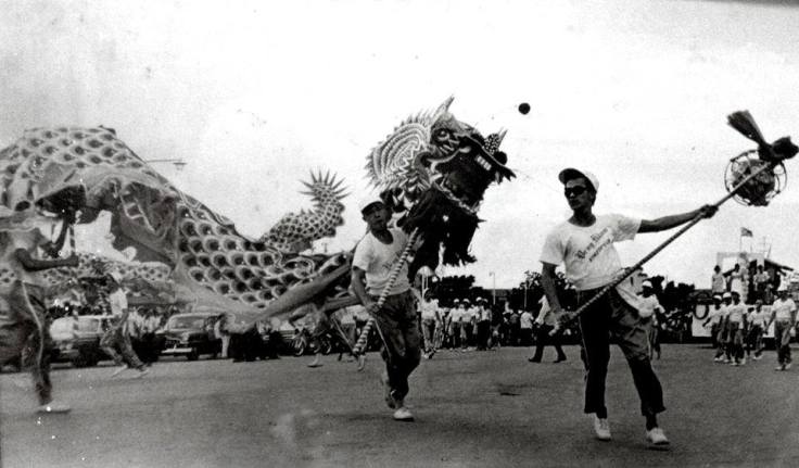 A Dragon Dance performed by the Ben Kiam Athletic Association in Manila, Philippines, sometime during the 1950s.  Copyright Tambuli Media.