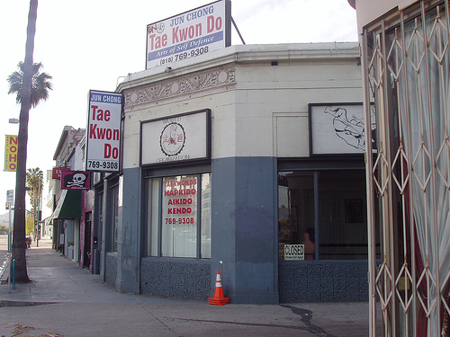 The location of the Cobra Kai dojo featured in the Karate Kid.  The martial arts schools it used house are now gone and last I heard this building was still vacant.  Source: anarchosyn on Flickr (CC).
