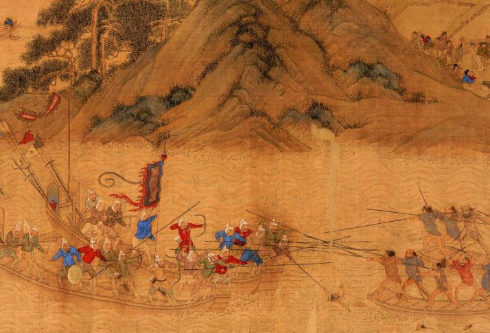 A painting showing a naval battle between Chinese forces and Woku Pirates. Source: zhongguowuxue.wordpress.com