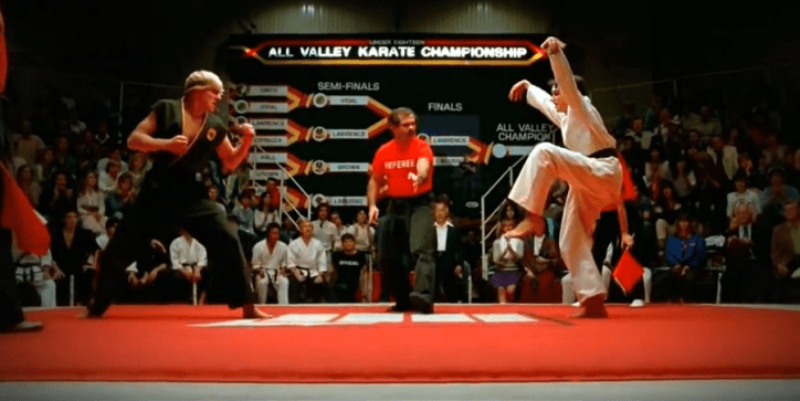 The climatic final scene from the Karate Kid (1984).