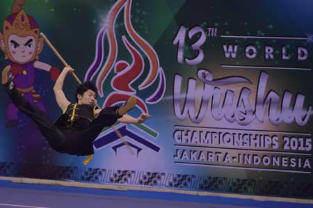 A scene from the 13th World Wushu Championship in Jakarta. Source: AFP.