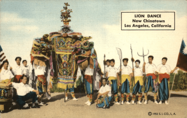 LA Chinatown.martial arts school and lion dance.1952