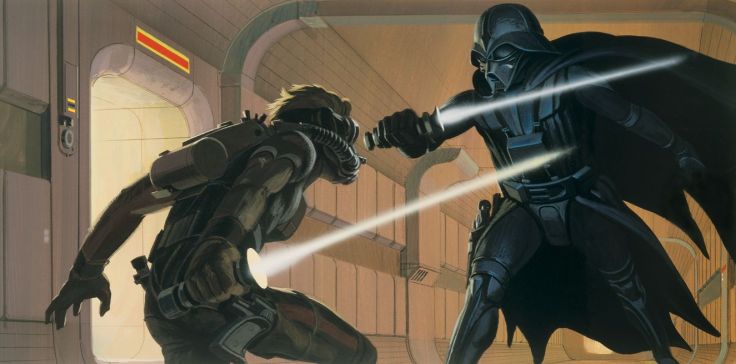 Concept art showing an early version of the lightsaber.