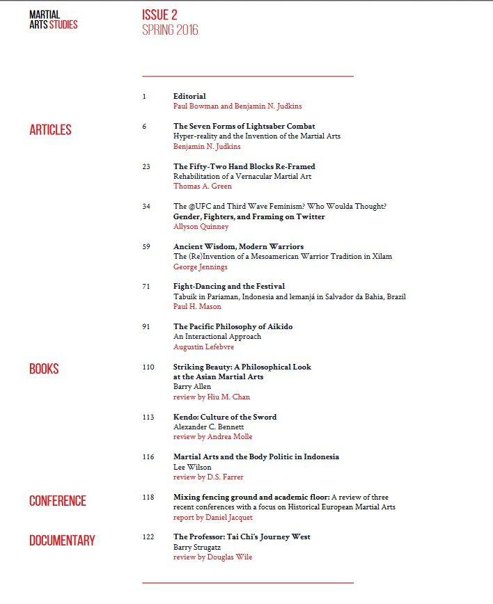 Martial Arts Studies.Issue 2.TOC