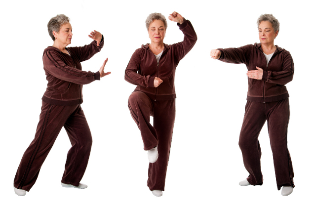 Senior woman doing Tai Chi exercise to keep her joints flexible, isolated. Source: 