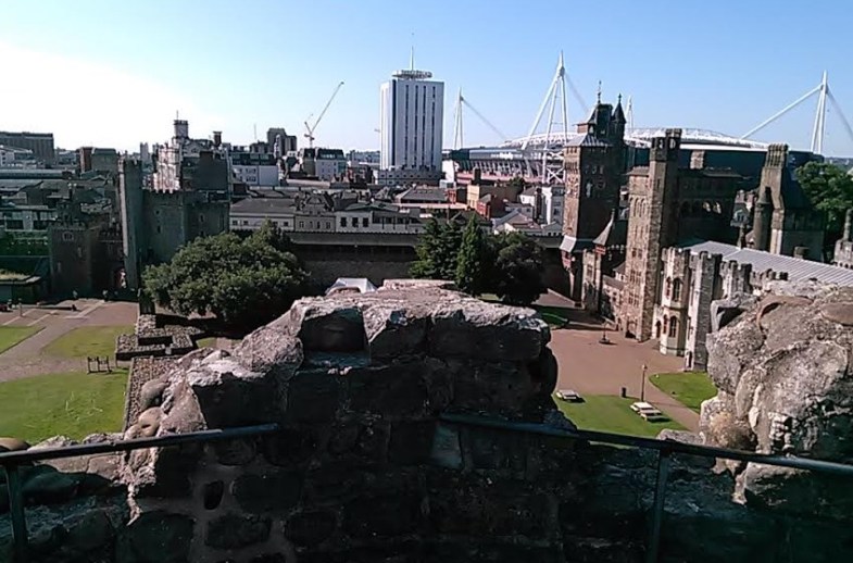 A view of downtown Cardiff from the top of the Norman Keep.  Photo by Benjamin Judkins.