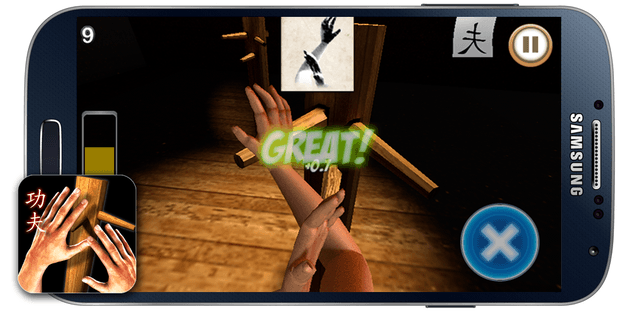 A publicity photo for a Wing Chun themed app titled "Kung Fu Grand Master."