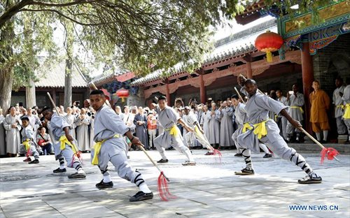 African graduates at the end of their three month program at the Shaolin Temple, Henan.